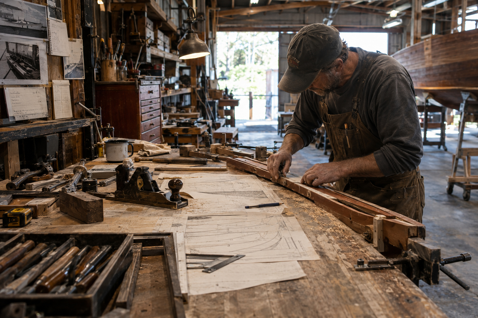 Illustrative production mockup of documentary photography made during active fabrication work
