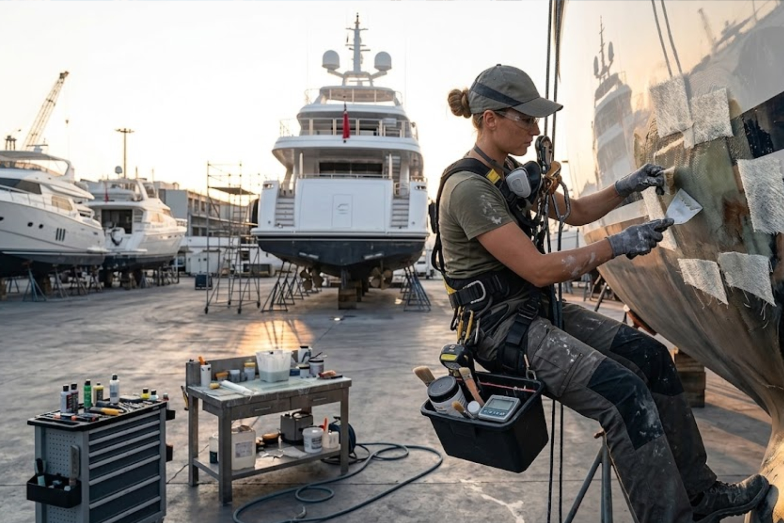 Illustrative production mockup of documentary photography made during active marine service work