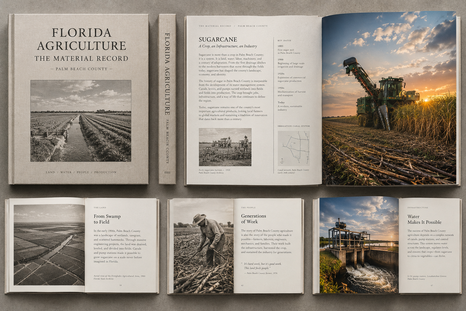 Physical publication mockup for Florida Agriculture: The Material Record, a Palm Beach County field investigation.
