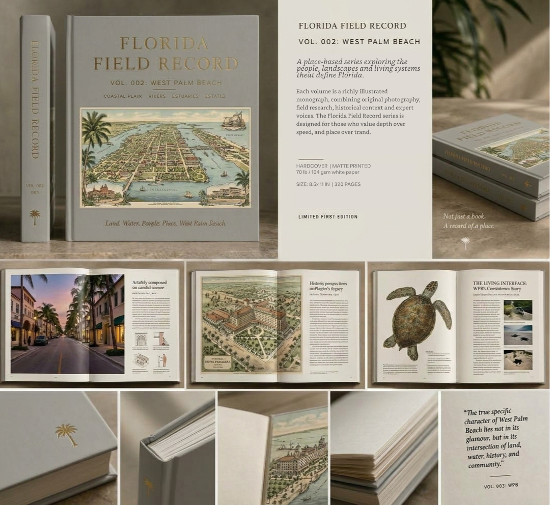 Publication design study for West Palm Beach Field Record, a regional volume in the Florida Field Record collection.